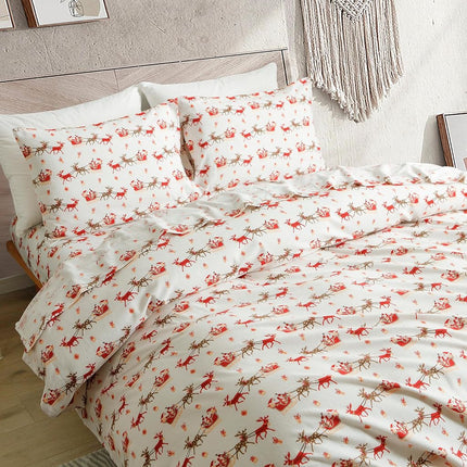 Elegant Comfort Ultra Soft 4-Piece 100% Turkish Cotton Flannel Sheet Set - Holiday Christmas Flannel Sheets, Warm and Cozy Anti-Pill Premium Quality, Deep Pocket Fitted Sheet- Twin XL, Santa Sleigh