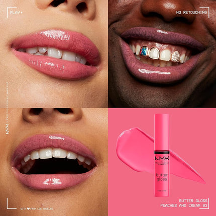 NYX Professional Makeup, Butter Gloss, Lip Gloss, Non-Sticky - Peaches And Cream (Pink Coral)