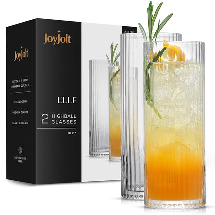JoyJolt Fluted Highball Glasses – ELLE 16oz Tall Drinking Glasses. 2 Ribbed Highball Glasses. Gin and Tonic Glasses, Cocktail Glasses, Juice Tumblers & Water Glasses. Vintage Style Drinking Glasses