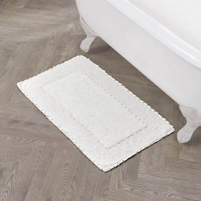 Laura Ashley Ruffle Cotton 20" x 34" Bath Rug, Whi