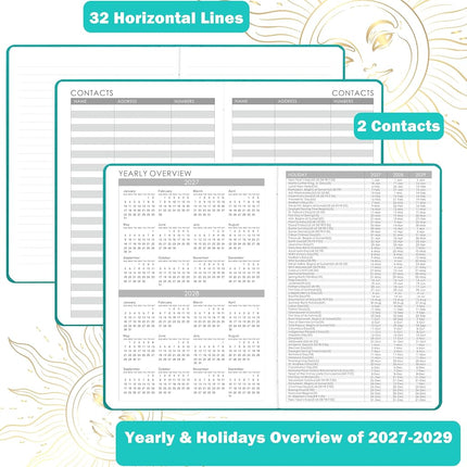 2026 Planner - 2026 Weekly Monthly Planner, January 2026 - December 2026, 5.75" x 8.25", Faux Leather Planner 2026 with Back Pocket & 40 Notes Pages - Turquoise Gold Foil