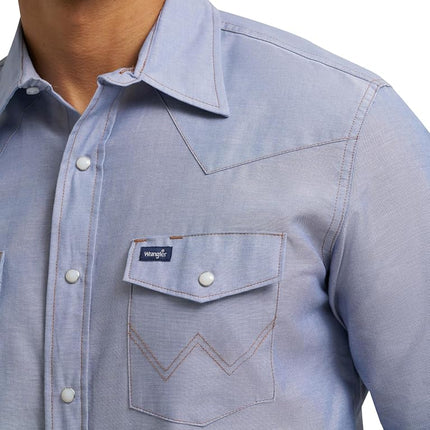 Wrangler Mens Western Cowboy Shirt Long Sleeve Snap Fastening Finish, Light Chambray, L (Tall)