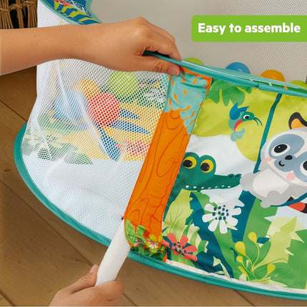 Bright Starts Rowdy Rainforest Stow & Go Baby Ball Pit with 20 Balls & 3 Ball Drops, Foldable Ball Pit for Babies & Toddlers 6+ Months, Includes Carry Bag