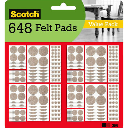 Scotch Felt Pads Value Pack, Round, Beige, Assorte