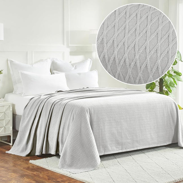 Superior Diamond Weave Blanket, 100% Cotton Cover for Home, Couch, Bed, Soft, Warm Blankets, Boho Aesthetic, Comfy, Cozy, and Cute Covers, Decorative Bedding Essentials, Twin, Platinum
