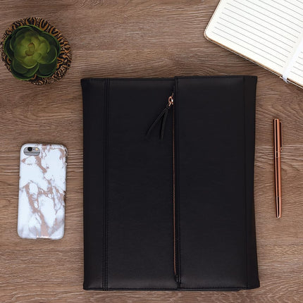 Samsill Women Professional Portfolio/Resume Organizer with Magnetic Flap Closure and Rose Gold Zipper (Black, Letter Size)