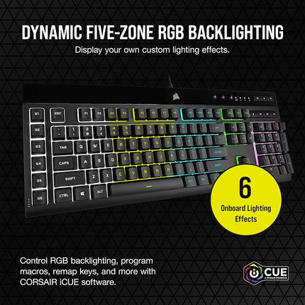 Corsair K55 RGB PRO Wired Gaming Keyboard Membrane � IP42 Anti-Dust and Overflow � 6 Macro Keys with Elgato Integration � Compatible with iCUE � QWERTY NA � PC, Mac, Xbox � Black