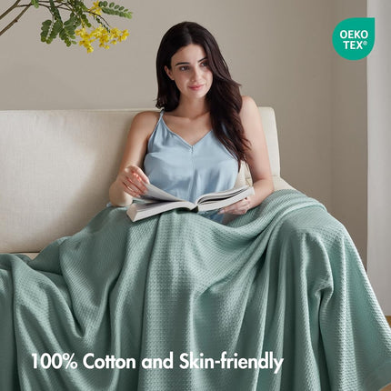 Madison Park 100% Egyptian Cotton Lightweight Summer Blanket, Breathable Waffle Knit Design, Soft Cozy All-Season Throw for Bed, Couch or Sofa, Teal Full/Queen Size (90"x90")
