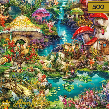 Buffalo Games - Gold - Aimee Stewart - Merry Mushroom Village Picnic - 500 Piece Jigsaw Puzzle for Adults - Challenging Puzzle Perfect for Game Nights