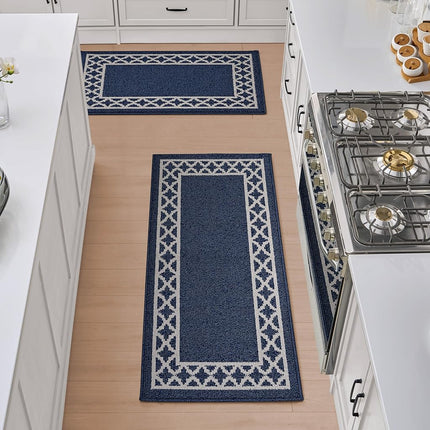 Nautica – Runner Rug 2 Piece Set | Indoor Runners for Hallways and Entry Rugs| Non-Skid Entry and Kitchen Door Mat| Machine Washable Carpet Rugs | 2'2" x 3'9" and 2'2" x 5' | Trellis Denim
