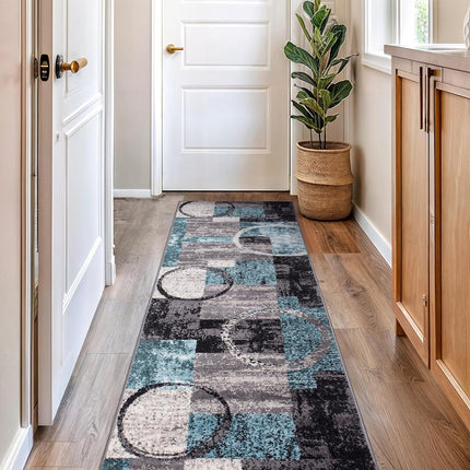 Alfombra de Pasillo con Diseño Circular Contemporáneo de Rugshop, con Respaldo de Yute para Pasillo, Entrada o Cocina, Gris, 2'7" x 10'