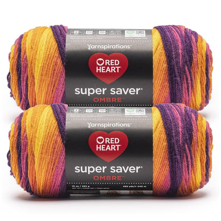Red Heart Super Saver Ombre Sunset Yarn - 2 Pack o