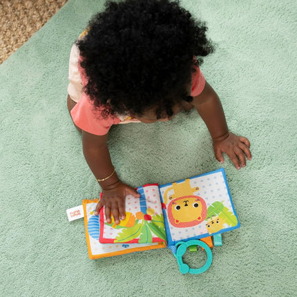 Bright Starts Safari Buddies Baby Soft Book Stroller Toy, Crinkle Plush Pages with Lion, Monkey, Elephant & More, Baby's First Book, Unisex, Ages 0+