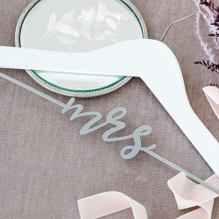 Pearhead Mrs. Wedding Dress Hanger for Bride to Be, Bridal Hanger, Bride Accessory, White