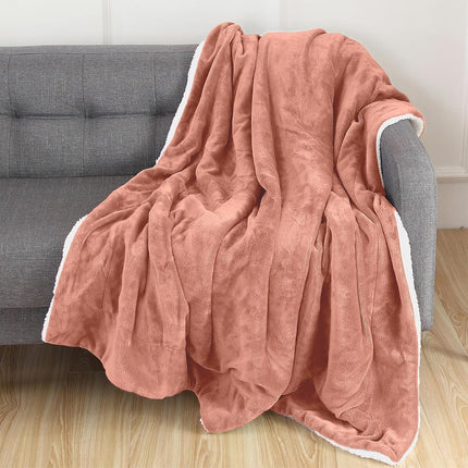 Elegant Comfort Reversible, Solid Sherpa Throw Blanket, All-Season Blanket- Super Soft, Cozy and Plush- Decorative Throw, Perfect for Lounging, 50 x 60 inches, Sherpa Throw Coral
