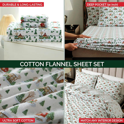 Elegant Comfort Ultra Soft 4-Piece 100% Turkish Cotton Flannel Sheet Set - Holiday Christmas Flannel Sheets, Warm and Cozy Premium Quality, Deep Pocket Fitted Sheet- Full, Cozy Lodge