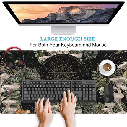 DSKGSJH Moon Mushroom Gaming Desk Pad Cute Dark Tarot Mousemats,Forest Extended Large Anime Mouse Pad,Gamer Desk Decor Setup,Full Desk Mouse Keyboard Mat XXL,Laptop Desk Pad 31.5''x15.75'' Black