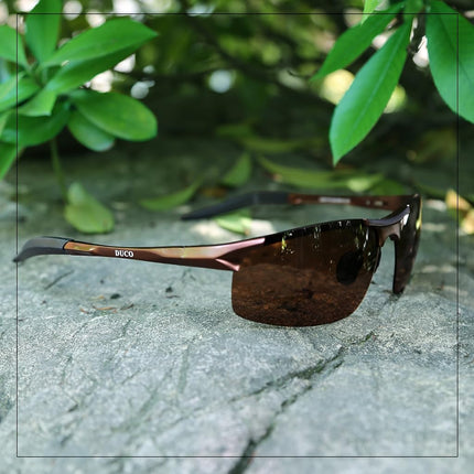 DUCO Lunettes de Soleil Polarisées Hommes Sport Protection UV 8177s, Monture Marron Verre Marron, common