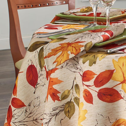 Elrene Home Fashions Autumn Leaves Fall Printed Tablecloth, Holiday Table Cover for Formal or Everyday Use, 70" Round