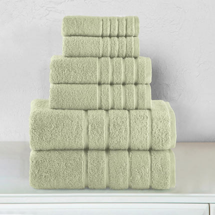 Elegant Comfort 4 Lines Viscose Stripe 6-Piece Premium Towel Set - 100% Turkish Cotton High Absorbent Luxury Bathroom Towels – Includes 2 Washcloths, 2 Hand Towels and 2 Bath Towels Set, Mint Green