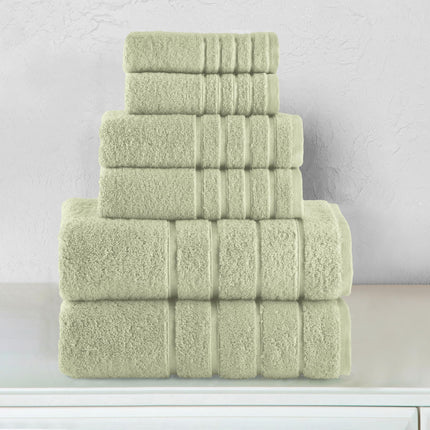 Elegant Comfort 4 Lines Viscose Stripe 6-Piece Premium Towel Set - 100% Turkish Cotton High Absorbent Luxury Bathroom Towels – Includes 2 Washcloths, 2 Hand Towels and 2 Bath Towels Set, Mint Green