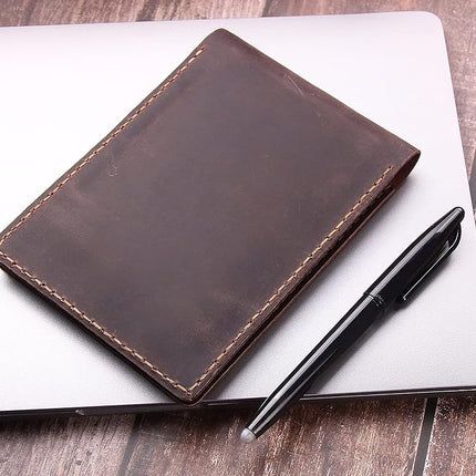 Leather Cover for 3.5”x5.5”Top Spiral Notebook, Handmade Leather Notebook Cover Compatible with Rocketbook Mini Size, Small Pocket Memo Notepads Holder with Business Card Holder-Coffee