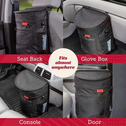 Poubelle de voiture anti-débordement Lusso Gear, pour détritus – Doublure amovible et poches de rangement – Garde la voiture, l'auto, le moteur propre, organisé et sans odeur – Grande capacité de 9 L (noir)