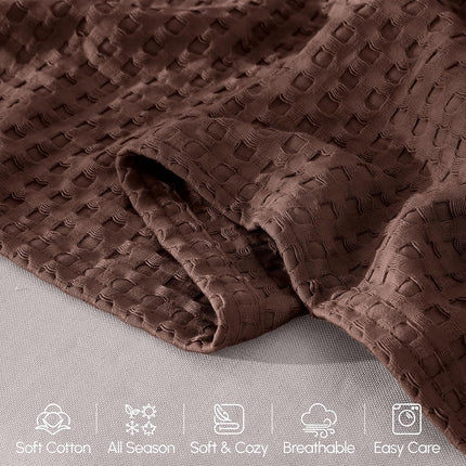 Elegant Comfort Premium 100% Cotton Waffle Blanket - Lightweight Breathable Waffle Weave Bed Blanket - Soft and Warm All Season Blanket for Couch, Sofa and Bed, Twin Size 68x88 Inches, Brown