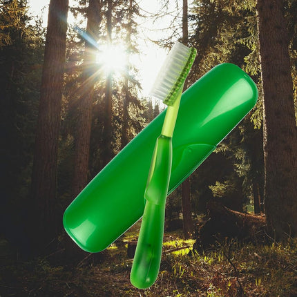 RADIUS Toothbrush, Original Big Brush & Case with Replaceable head, Right Handed, Green Brush with Green Case, BPA Free and ADA Accepted