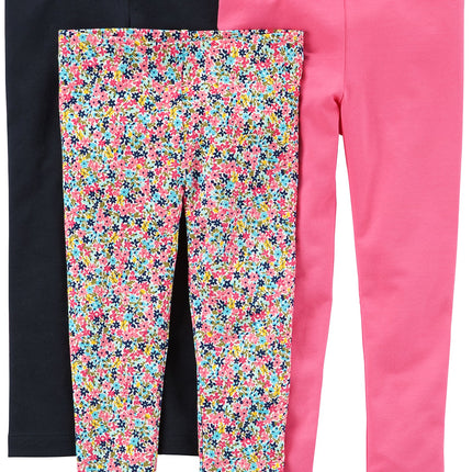 Carter's Baby Girls' 3-Pack Legging, Black/Floral/