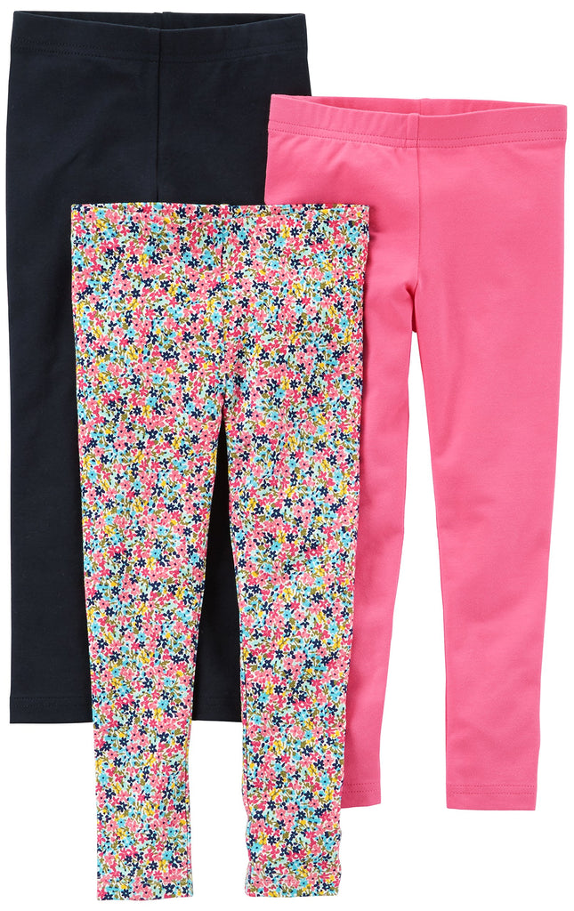 Carter's Baby Girls' 3-Pack Legging, Black/Floral/