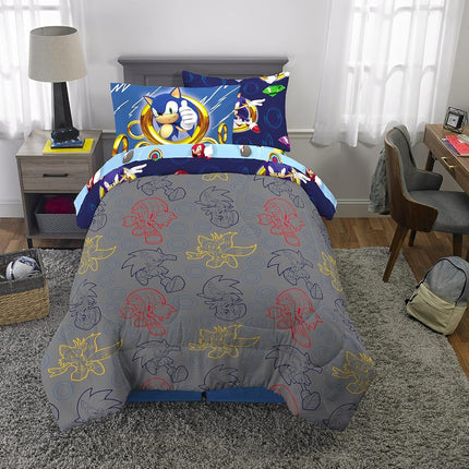 Franco Kids Bedding Super Soft Comforter and Sheet Set with Sham, 5 Piece Twin Size, Sonic The Hedgehog, Anime