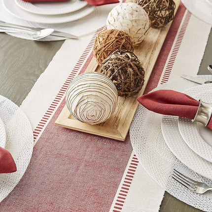 DII Dobby Stripe Woven Table Runner, 13x108 (13x113.5, Fringe Included), Barn Red