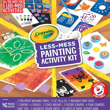 CRAYOLA Less Mess Painting Activity Kit, Washable Kids Paints & Painting Supplies, Art Set for Kids, 47 Pieces, Gift