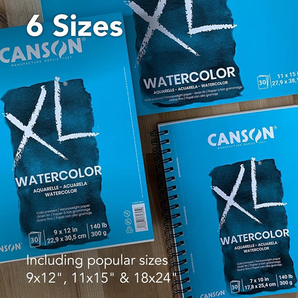 Canson XL Series Watercolor Textured Paper Pad for Paint, Pencil, Ink, Charcoal, Pastel, and Acrylic, Fold Over, 140 Pound, 9 x 12 Inch, 30 Sheets (100510941)