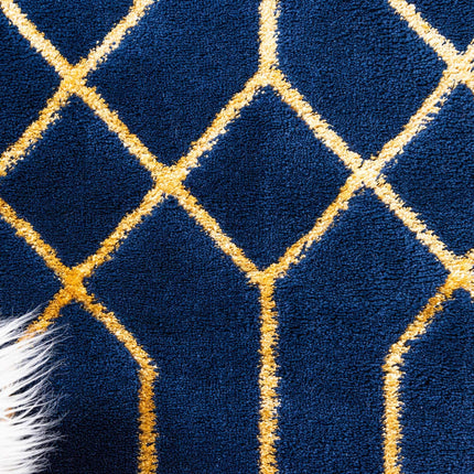 Unique Loom Marilyn Monroetm Glam Collection Carved Geometric Modern Navy Blue Gold Indoor Runner Rug (2' x 10')