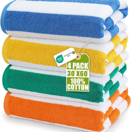 Utopia Towels Large Cabana Stripe Beach Towel (Variety) - Pack of 4, 100% Cotton - Easy Care, Maximum Softness and Absorption (76 x 152 cm)