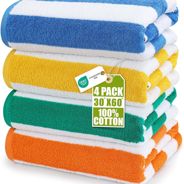 Utopia Towels Large Cabana Stripe Beach Towel (Variety) - Pack of 4, 100% Cotton - Easy Care, Maximum Softness and Absorption (76 x 152 cm)