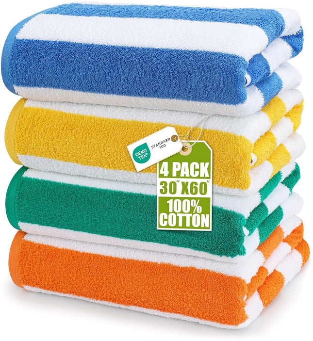 Utopia Towels Large Cabana Stripe Beach Towel (Variety) - Pack of 4, 100% Cotton - Easy Care, Maximum Softness and Absorption (76 x 152 cm)