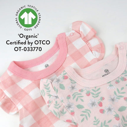 HonestBaby Multipack de conjuntos de mamelucos cortos y vestidos 100% algodón orgánico para bebés e infantes, niños, niñas, unisex, diseño de fresas, 6-9 meses