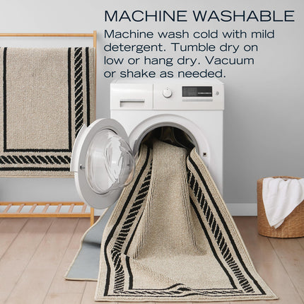 Nautica – Runner Rug 2 Piece Set | Indoor Runners for Hallways and Entry Rugs| Non-Skid Entry and Kitchen Door Mat| Machine Washable Carpet Rugs | 2'2" x 3'9" and 2'2" x 5' | Rope Border Natural Twist