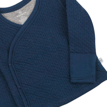 HonestBaby Baby Girls' Organic Cotton Matelasse Side-snap Kimono Top T-Shirt, Dark Navy, 3-6 Months