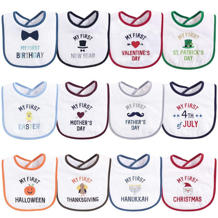 Hudson Baby Unisex Baby Cotton Terry Drooler Bibs with Fiber Filling, Boy Holiday, One Size