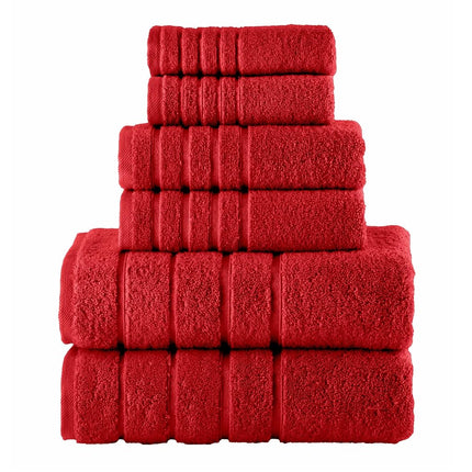 Juego de toallas de baño de viscosa Elegant Comfort de 6 piezas con 4 líneas a rayas, 100% algodón turco, toallas de baño altamente absorbentes que incluyen 2 toallitas, 2 toallas de mano y 2 toallas de baño (rojo)