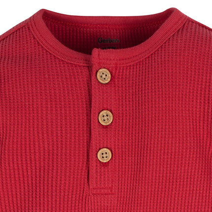 Gerber Baby Boys' 2-Pack Long Sleeve Henley Onesies, Red Black Heather Grey, 0-3 Months