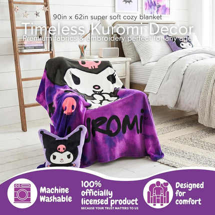 Franco Collectibles Kuromi Bedding Super Soft Cozy Throw Blanket, 62" x 90" (Official Licensed Product)
