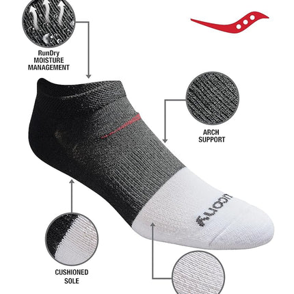 Saucony Men's Multi-Pack Mesh Ventilating Comfort Fit Performance No-Show Socks, Basic Fashion Assorted (6 Pairs), X-Large