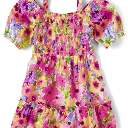 The Children's Place Robes de cérémonie habillées à manches courtes pour bébés filles et tout-petits, Madalyn Floral Épaules dénudées, 12-18 Mois