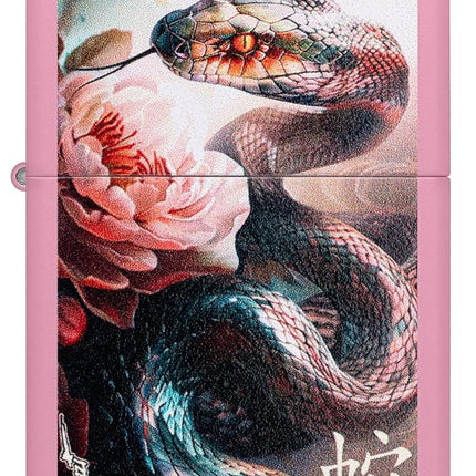 Zippo Mazzi® Snake and Flower Design Pink Matte Pocket Lighter