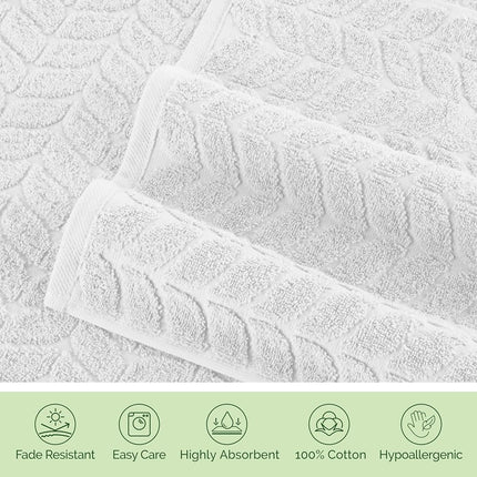 Elegant Comfort Luxury 6-Piece 100% Turkish Cotton Jacquard Braided Textured Premium Hotel Quality Towel Set– Soft and Absorbent, Includes 2 Bath Towels, 2 Hand Towels and 2 Washcloths, White